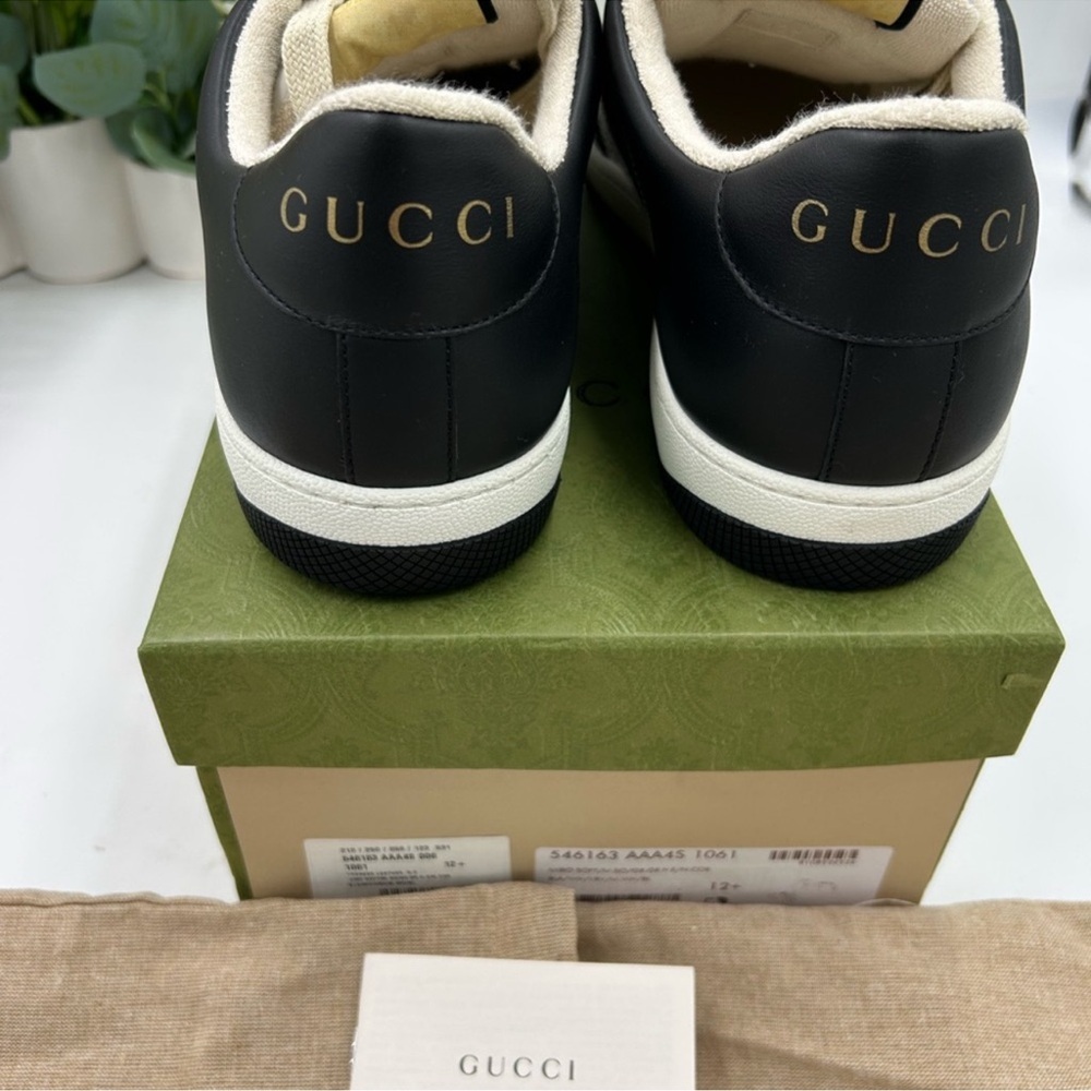Men’s Gucci, low top screener sneakers, black/white paneled leather design 12.5 - Picture 8 of 12
